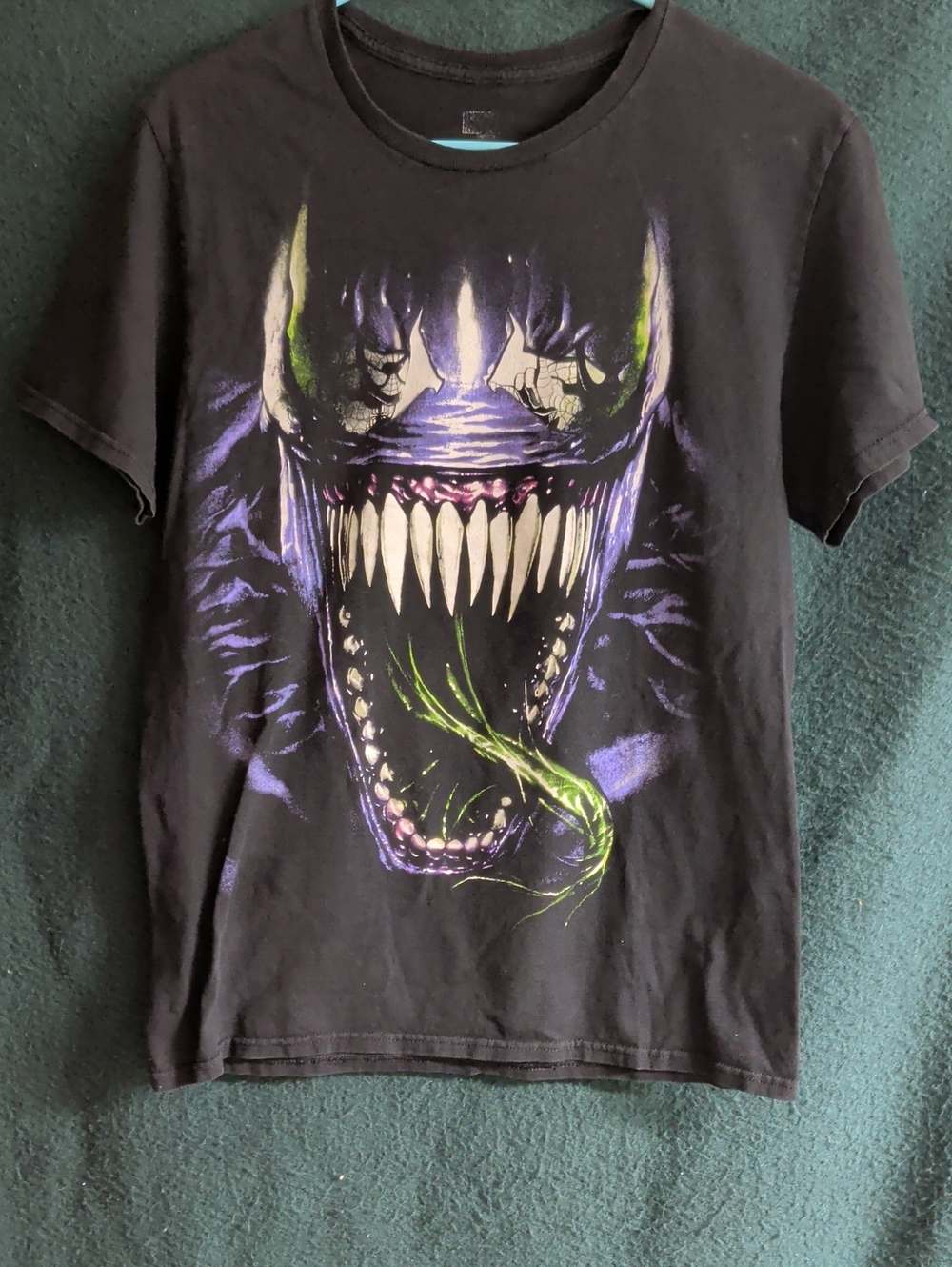 Men’s Black Graphic Tee with Purple & Green Venom Artwork